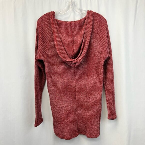 Sadie & Sage Womens Sweater Red Marled Long Sleeve Hi Low V Neck Hooded S - Picture 2 of 10